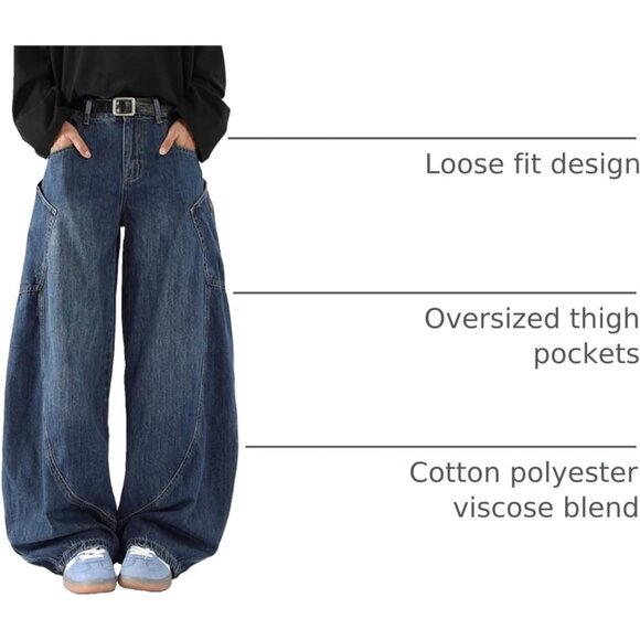 Men's Baggy Wide Leg Jeans Denim Streetwear Casual Loose Fit Y2K Hip Hop - Picture 4 of 6